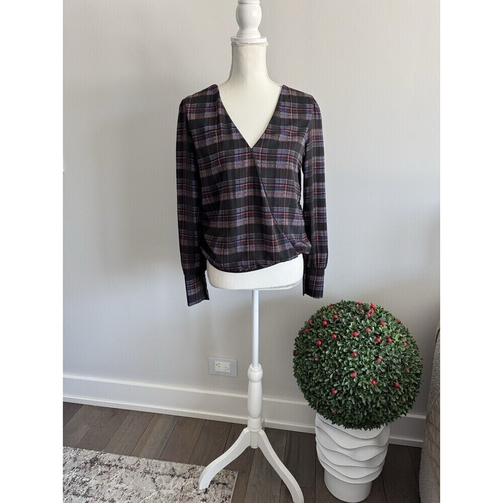 Peyton Jensen Kyra, Plaid V-Neck Long Sleeve Blouse/Top, NWT, Size XS